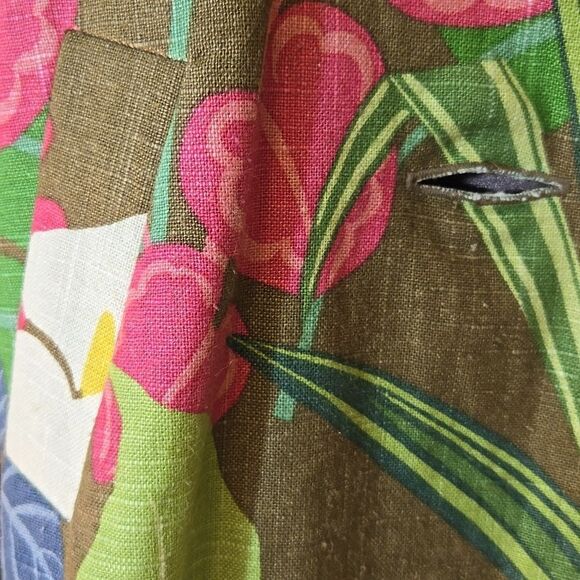3 Sisters Linen Blend Floral Cropped Blazer Jacket Sz XL Cotton 3/4 Sleeve Boxy - Picture 11 of 16